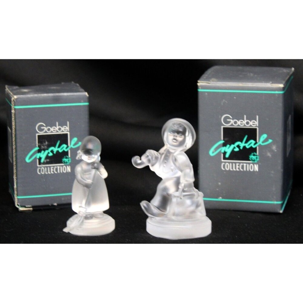 2 Vtg 1990 Goebel Crystal Hummel Figurines 8511 8498 Merry Wanderer Sweeper Girl